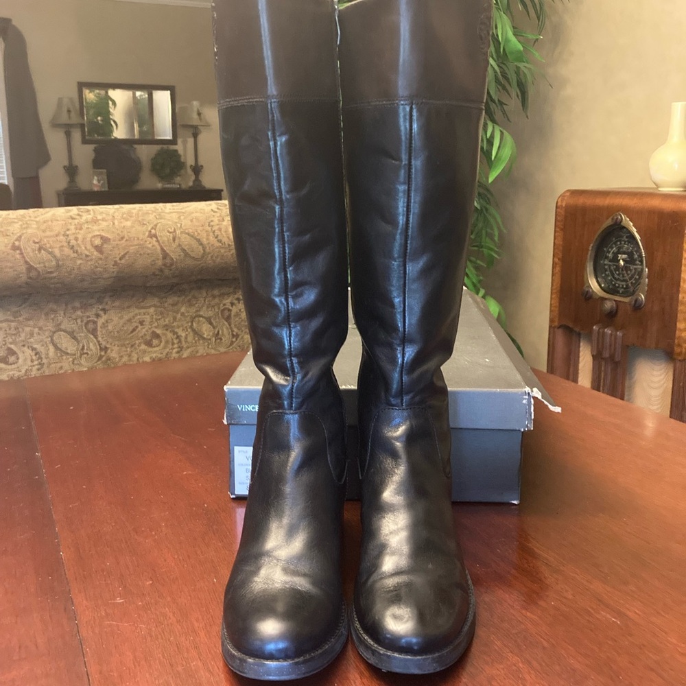 Vince Camuto VC-DUKE black/chocolate leather smooth calf riding boot size 8.5M - Picture 5 of 7